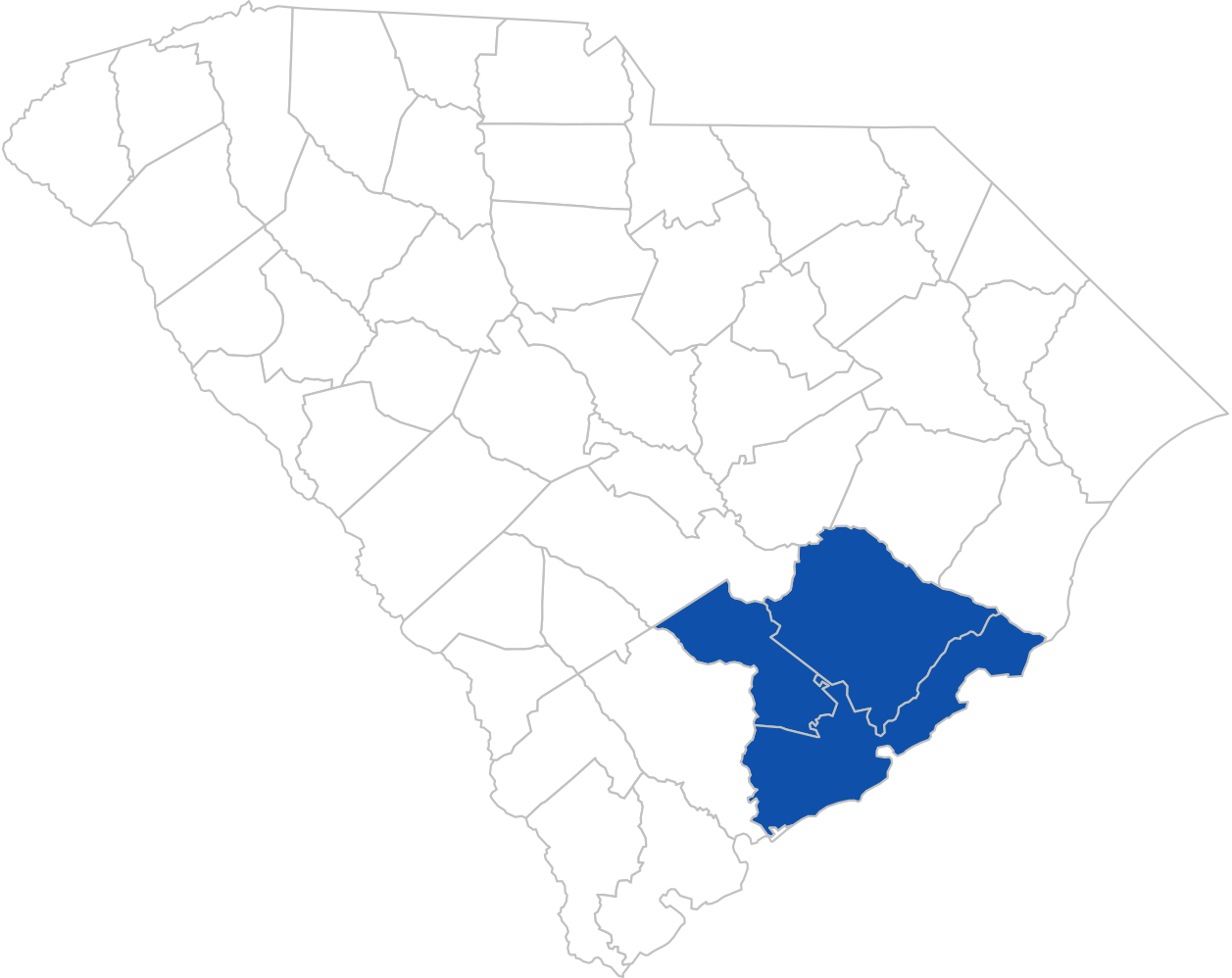 Highlighting Charleston SC service area map graphic for Palmetto Paint Specialist